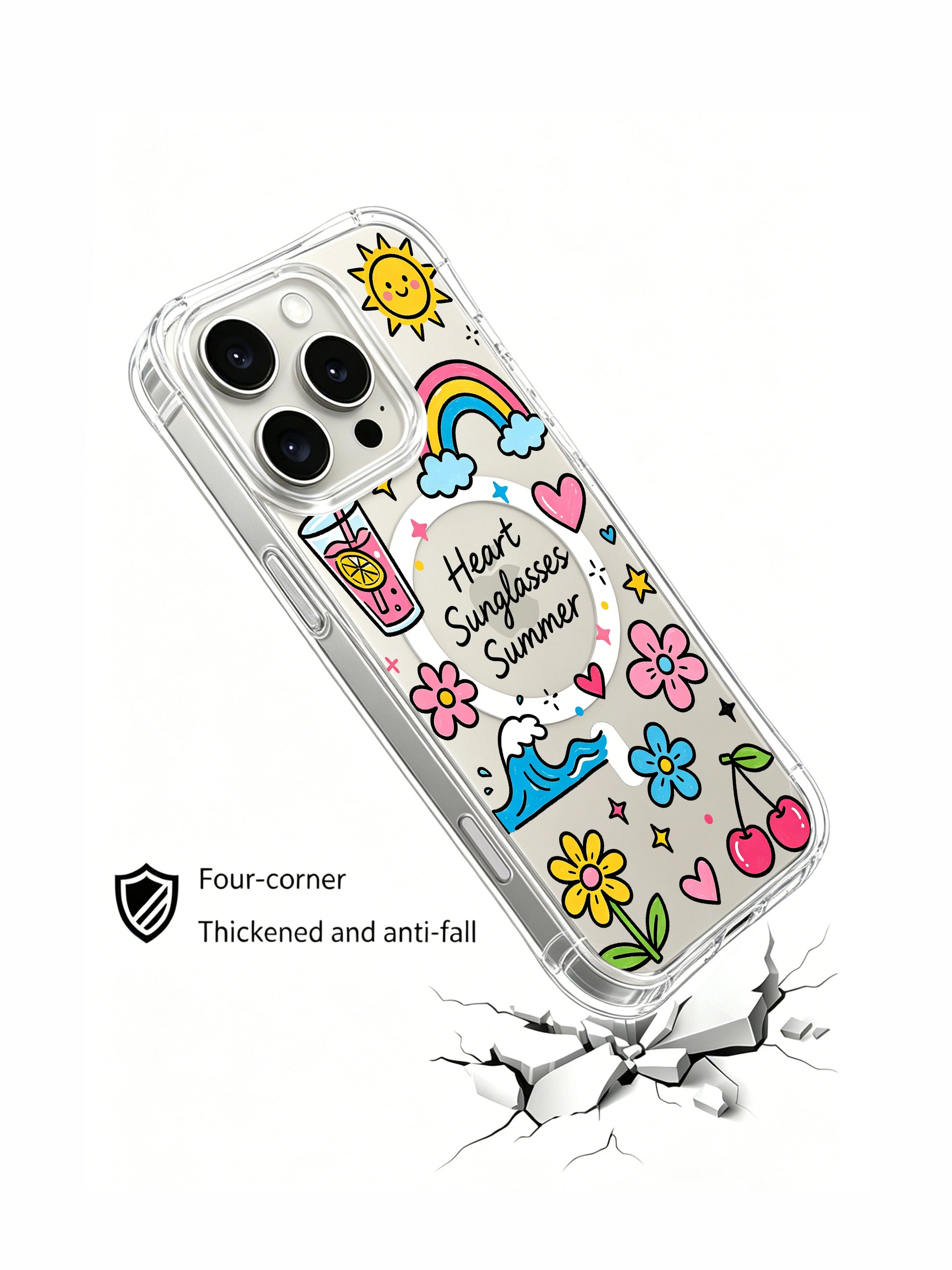 PhoneCasing iPhone 16 Pro Max MagSafe Case - Whimsical Summer Doodle Art, Shockproof Casing