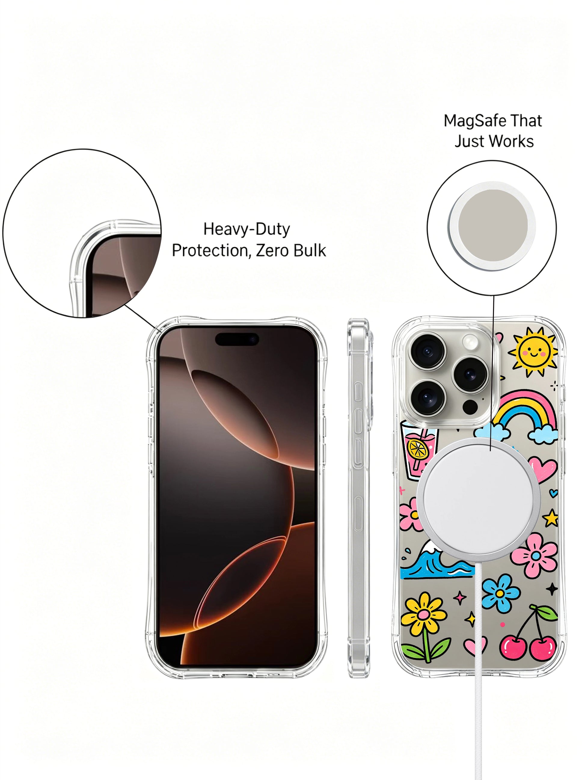 PhoneCasing iPhone 16 Pro Max Clear Case - Heart Sunglasses Summer Illustration, Drop Protection