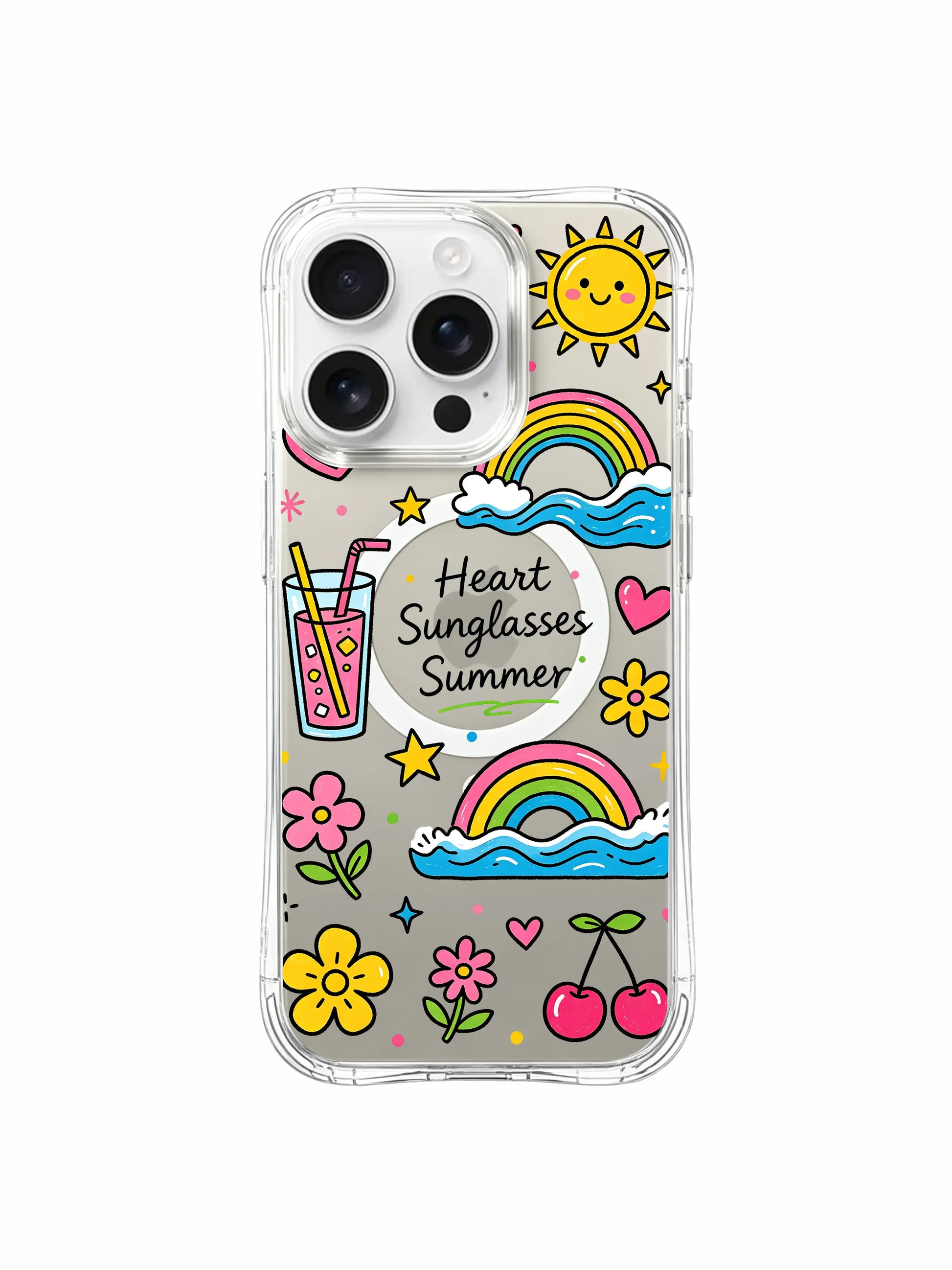 PhoneCasing iPhone 16 Pro Max Clear Case - Heart Sunglasses Summer Print, Transparent Slim Cover