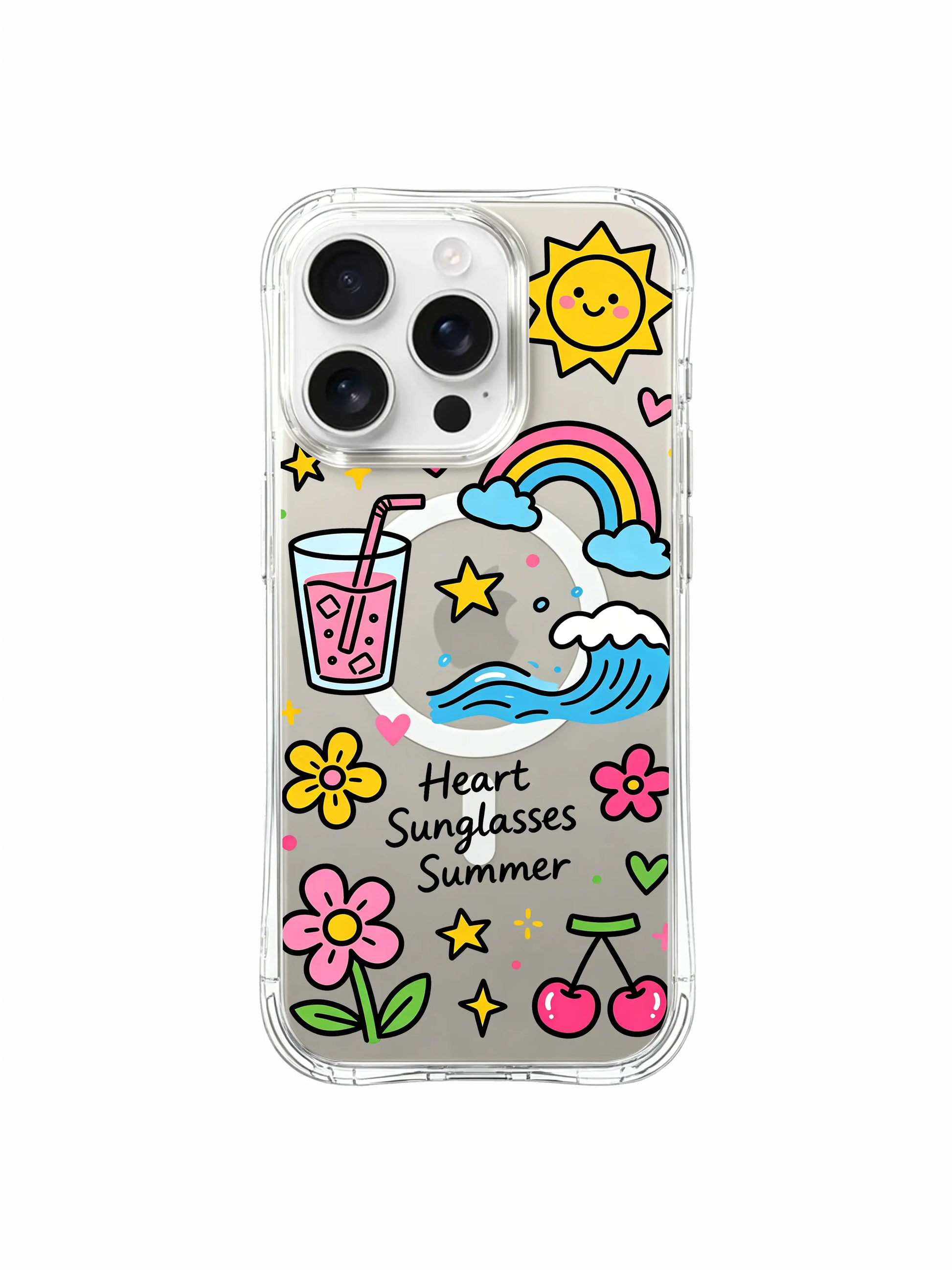 PhoneCasing iPhone 16 Pro Max MagSafe Case - Girly Summer Beach Art, Durable Clear Casing
