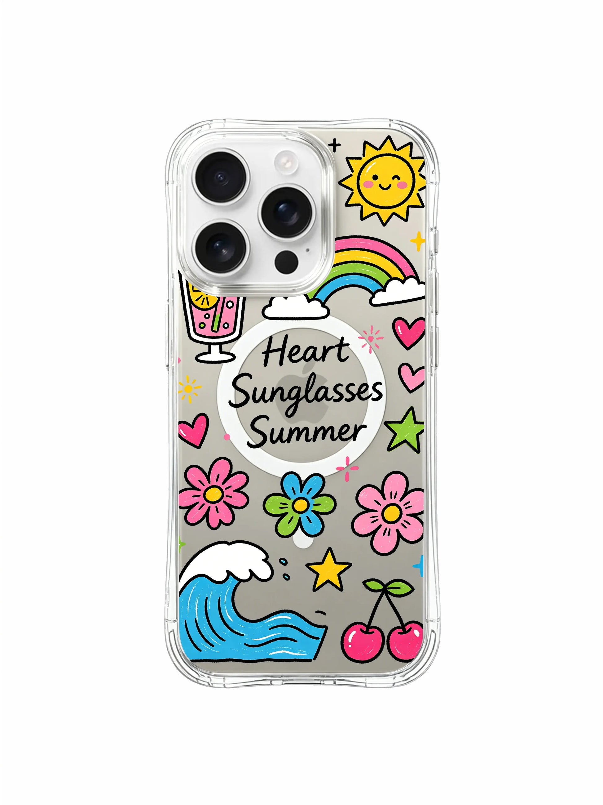 PhoneCasing iPhone 16 Pro Max Clear Case - Playful Summer Doodle Art, Drop Protection Design
