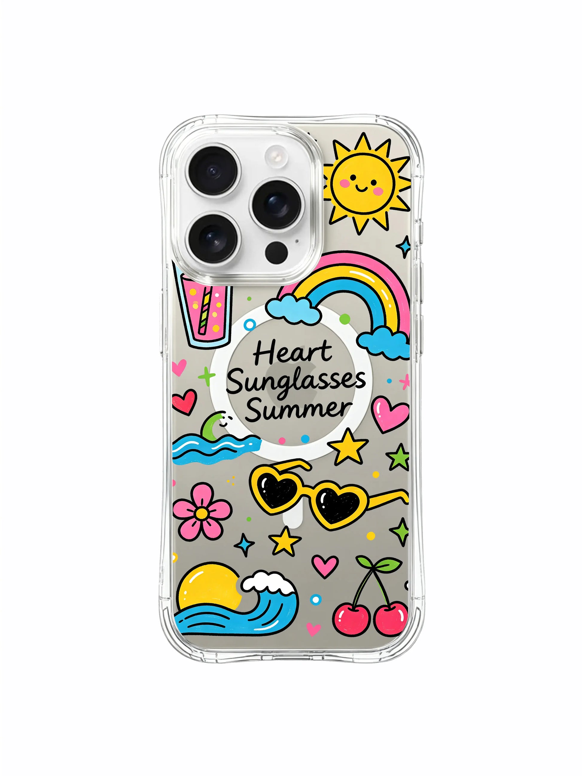 PhoneCasing iPhone 16 Pro Max MagSafe Case - Cute Heart Sunglasses Summer Print, Anti-Fall