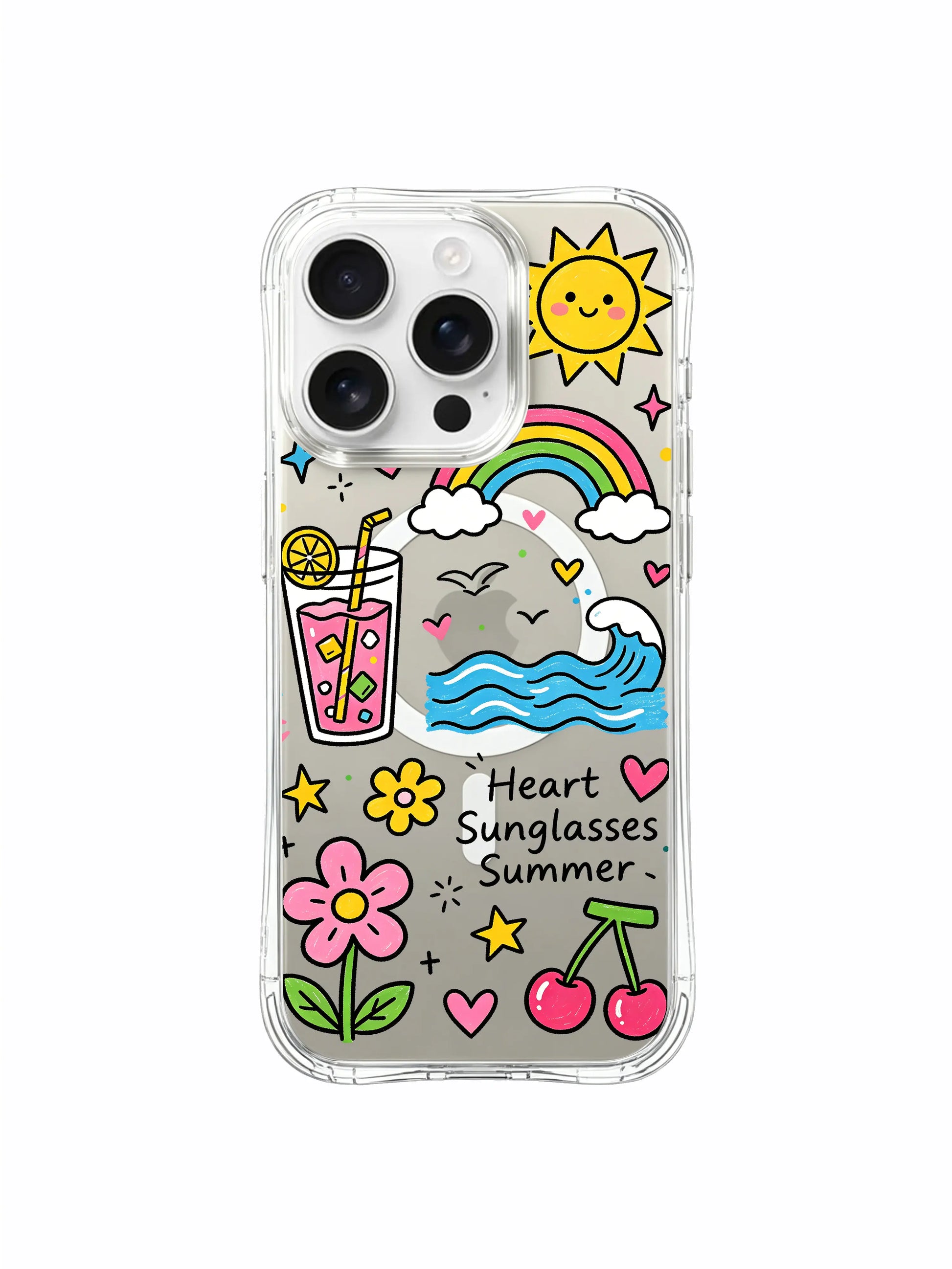 PhoneCasing iPhone 16 Pro Max Clear Case - Girly Summer Art, Slim Fit Design