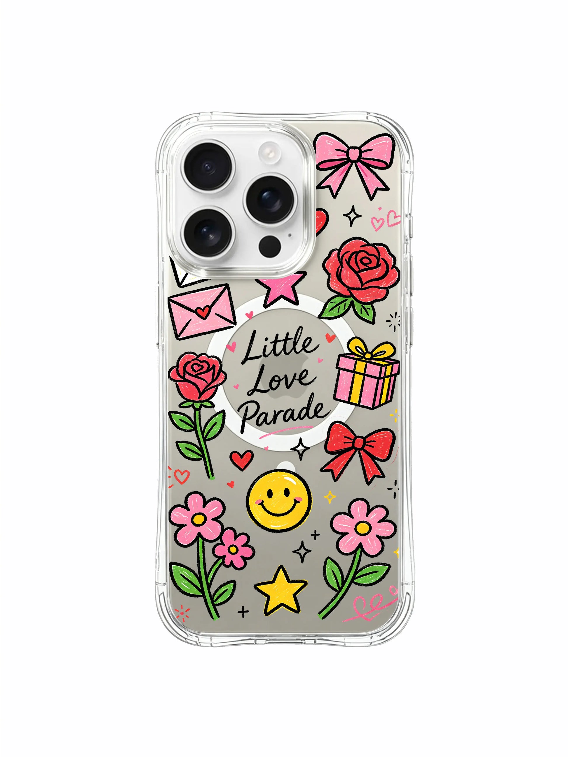 PhoneCasing iPhone 16 Pro Max high-definition fade-resistant anti-scratch clear case, Little Love Parade full doodle collage artwork