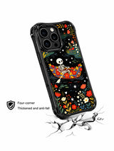 Mexican folk art skeleton flower boat design on PhoneCasing iPhone 16 pro max case, vibrant Day of the Dead theme with red blooms and blue vines.