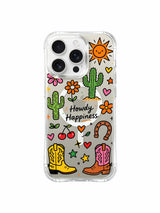 PhoneCasing iPhone 16 Pro Max shockproof slim MagSafe protective cover, Howdy Happiness western doodle art for outdoor lovers chasing bold happy freedom