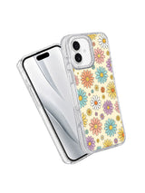 Full flat lay seamless pastel daisy pattern iPhone 16 pro max casing by PhoneCasing, Cream Color Daisy Parade retro sketch sticker aesthetic, soft cream background wearable art for iPhone 16 pro max.