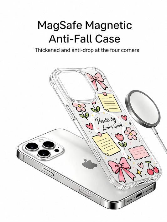 PhoneCasing iPhone 16 Pro Max - MagSafe Compatible Floral & Bow Print, Anti-Fall Protection
