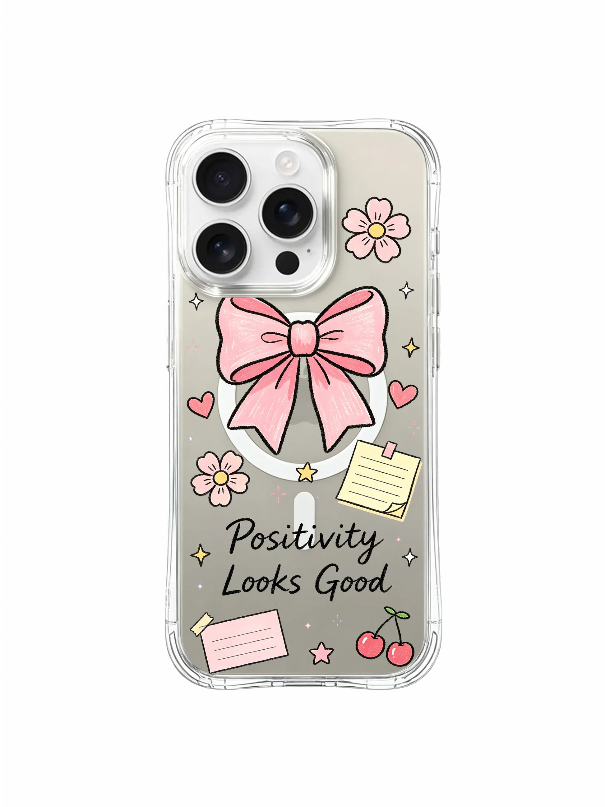PhoneCasing iPhone 16 Pro Max - MagSafe Pink Bow Positivity Case, Scratch Resistant Cover