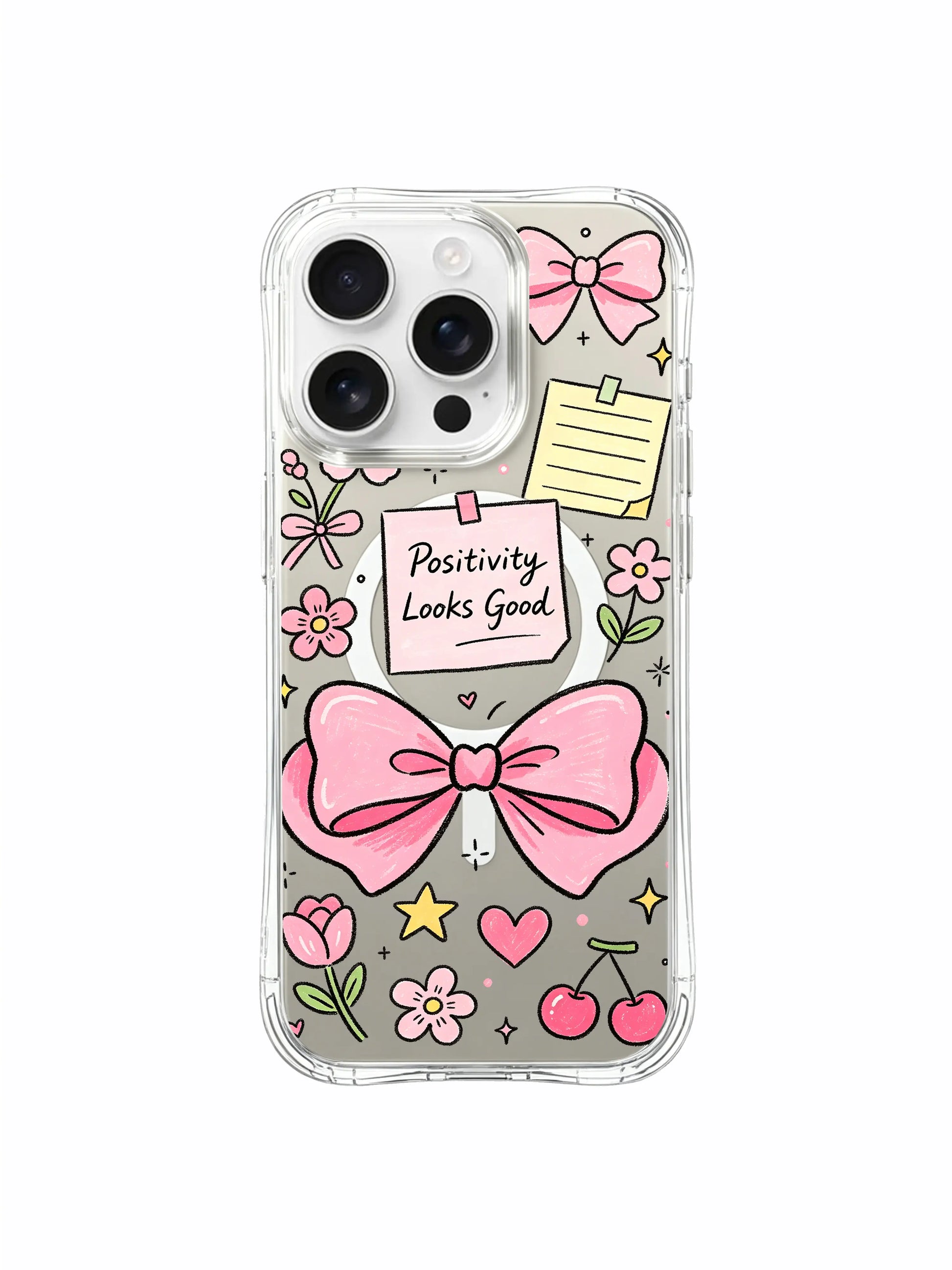 PhoneCasing iPhone 16 Pro Max MagSafe Case - Girly Bow & Flower Doodle, Anti-Yellowing Protection
