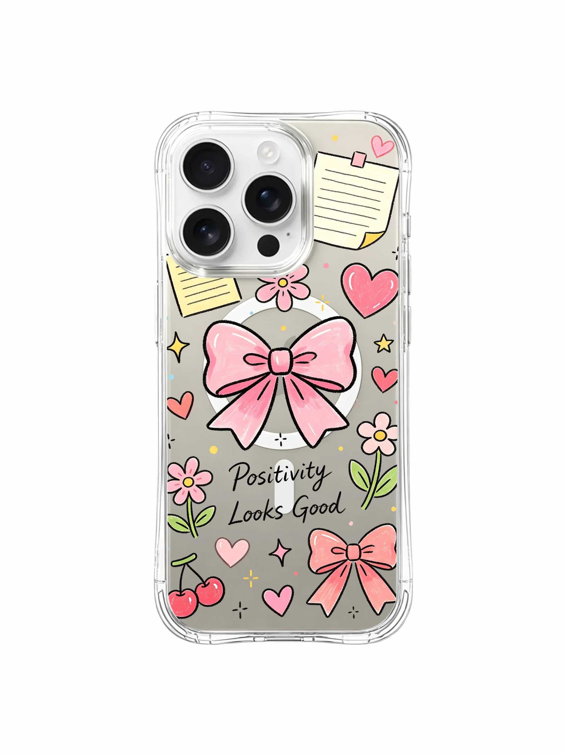 PhoneCasing iPhone 16 Pro Max Clear Case - Girly Floral & Bow Art, Drop Protection Design