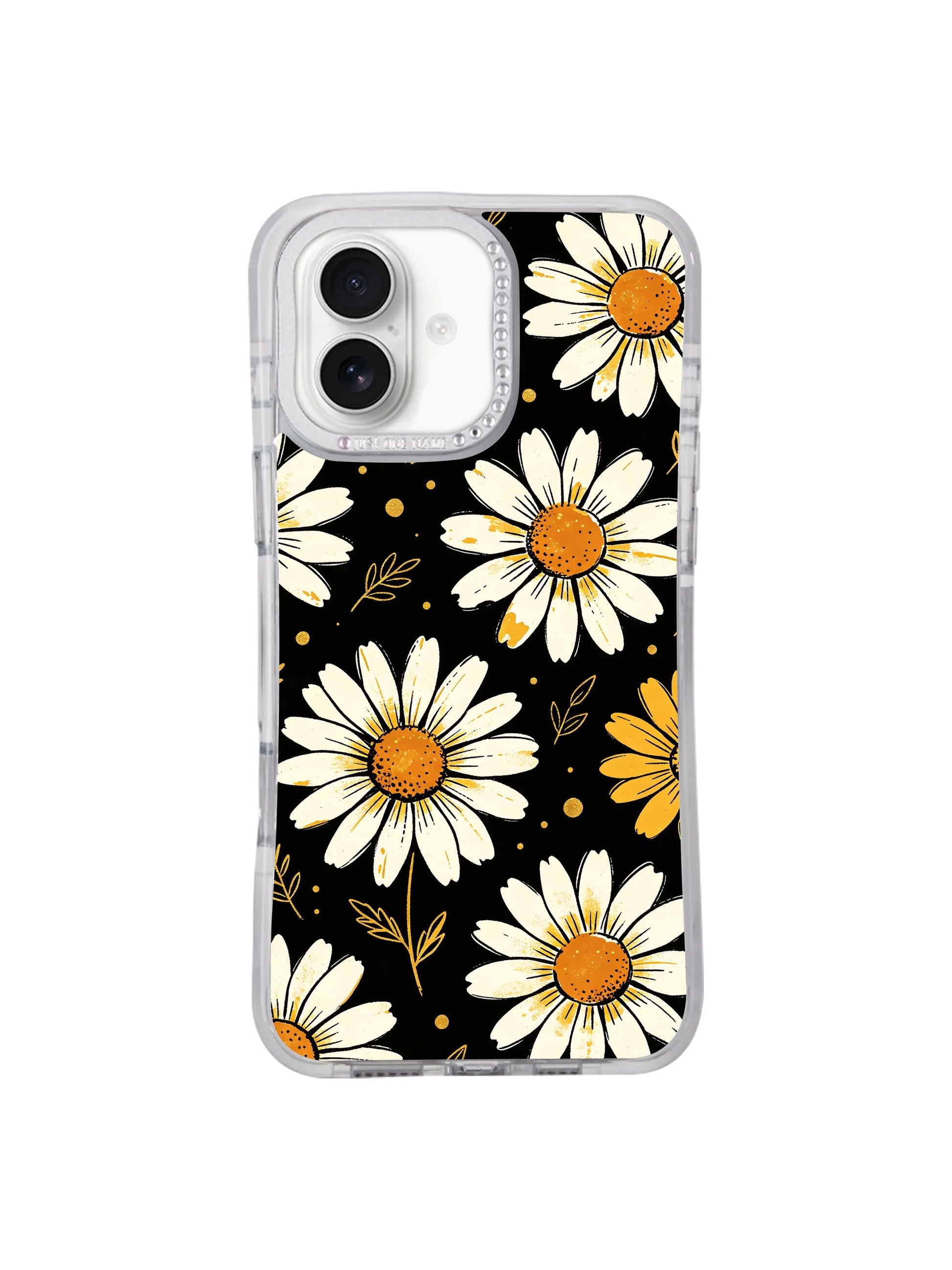 Reinforced anti-drop silicone corner detail on White Bloom Signal iPhone 16 pro max casing, durable shockproof PhoneCasing shell designed for iPhone 16 pro max.