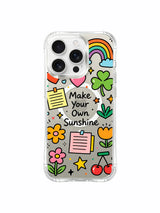 PhoneCasing iPhone 16 Pro Max reinforced thickened four-corner anti-fall MagSafe casing, warm Make Your Own Sunshine pastel floral and lucky clover doodle design