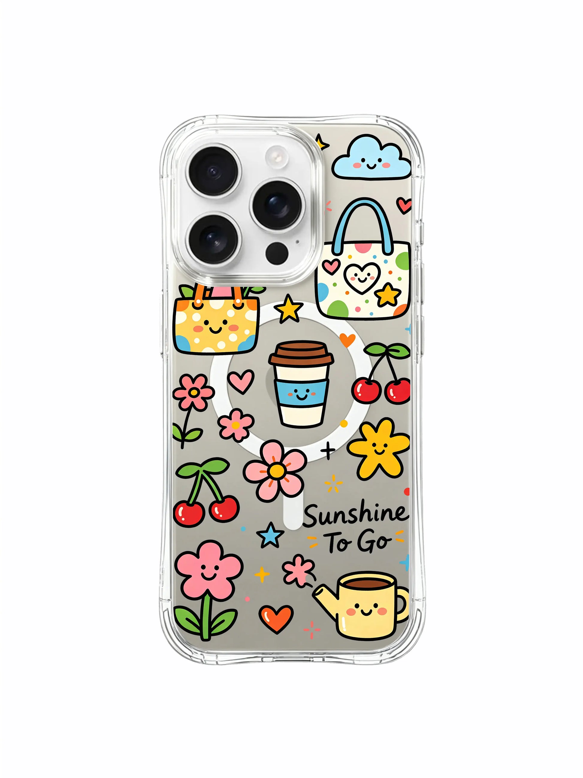 PhoneCasing iPhone 16 Pro Max transparent MagSafe case with Sunshine To Go design, slim protective cover