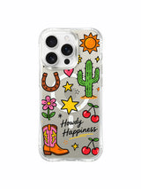 PhoneCasing iPhone 16 Pro Max reinforced thickened four-corner anti-fall MagSafe casing, warm Howdy Happiness pastel western wildflower doodle design