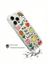 PhoneCasing iPhone 16 Pro Max wavy curved edge shockproof casing, pastel cheerful lucky doodle collage with sticky notes, stars and rainbow from Make Your Own Sunshine artwork