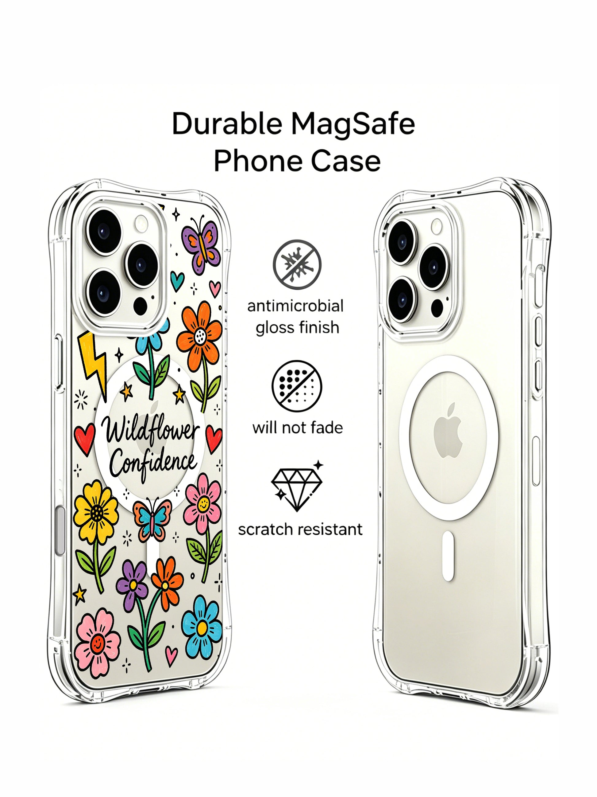 PhoneCasing iPhone 16 Pro Max Clear Case - Wildflower Confidence Artwork, Slim Fit Protective Cover