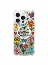 PhoneCasing iPhone 16 Pro Max MagSafe case with Wildflower Confidence design - colorful wildflower doodles on clear protective cover, scratch-resistant
