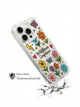 PhoneCasing iPhone 16 Pro Max slim clear case featuring wildflower and lightning doodles, shock-absorbent protective cover