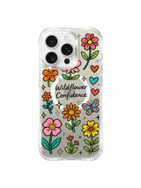 PhoneCasing iPhone 16 Pro Max transparent case with Wildflower Confidence doodles, anti-yellowing protective cover