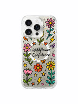PhoneCasing iPhone 16 Pro Max slim MagSafe case featuring wildflower and heart design, scratch-resistant clear casing