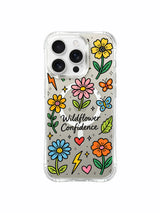 PhoneCasing iPhone 16 Pro Max durable clear case featuring colorful wildflower and butterfly print, scratch-resistant
