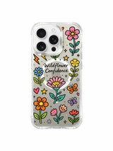 PhoneCasing iPhone 16 Pro Max anti-yellowing clear case with wildflower doodles, vibrant MagSafe compatible casing