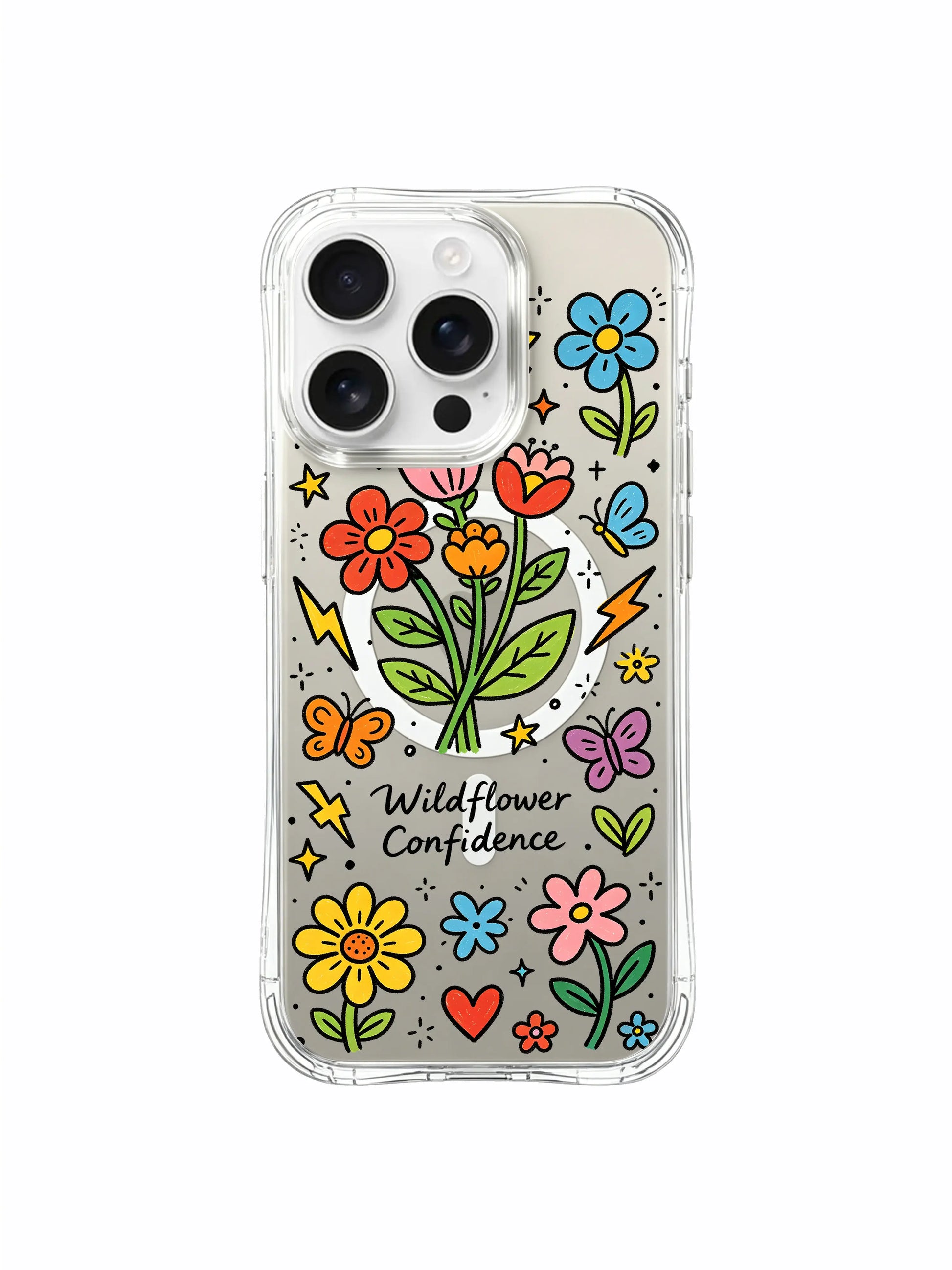PhoneCasing iPhone 16 Pro Max Clear Case - Wildflower Confidence Print, Durable Shockproof Casing