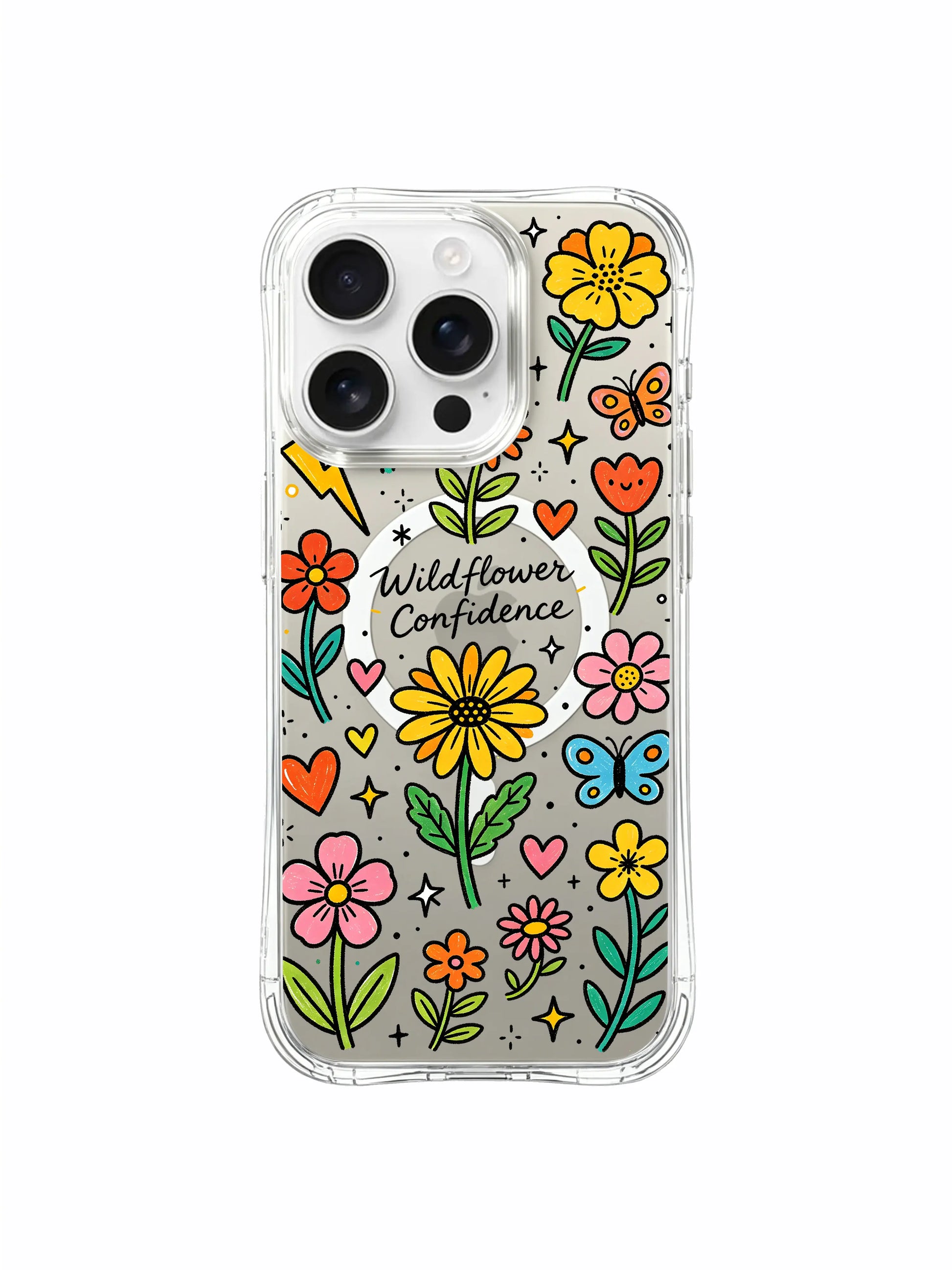 PhoneCasing iPhone 16 Pro Max MagSafe Case - Whimsical Floral Doodle, Anti-Fall Protection