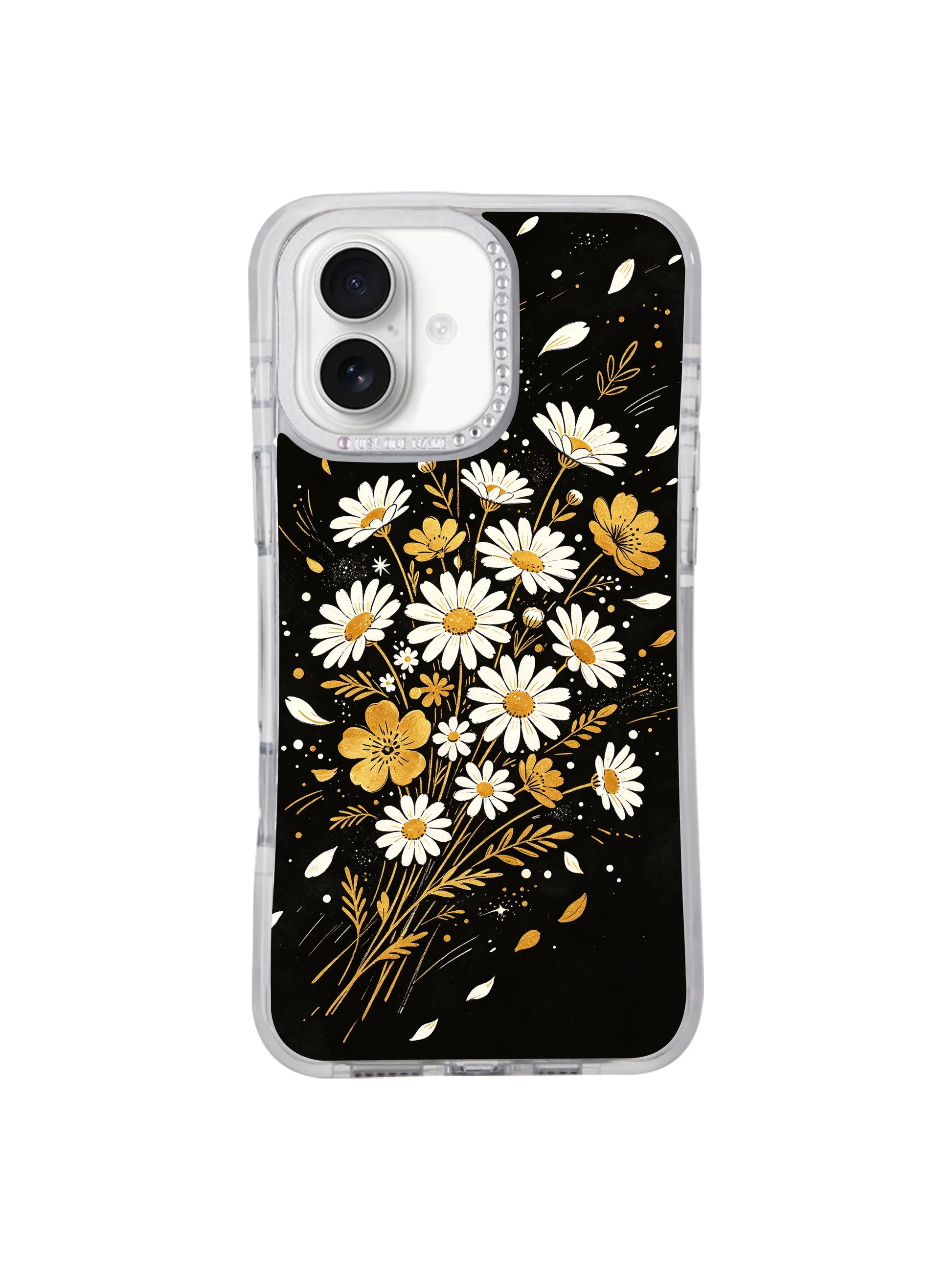 Dual angle spec comparison crystal rhinestone camera rim Night Bloom Dots iPhone 17 casing, elevated scratch-proof lens guard secure slim PhoneCasing cover built for iPhone 17.