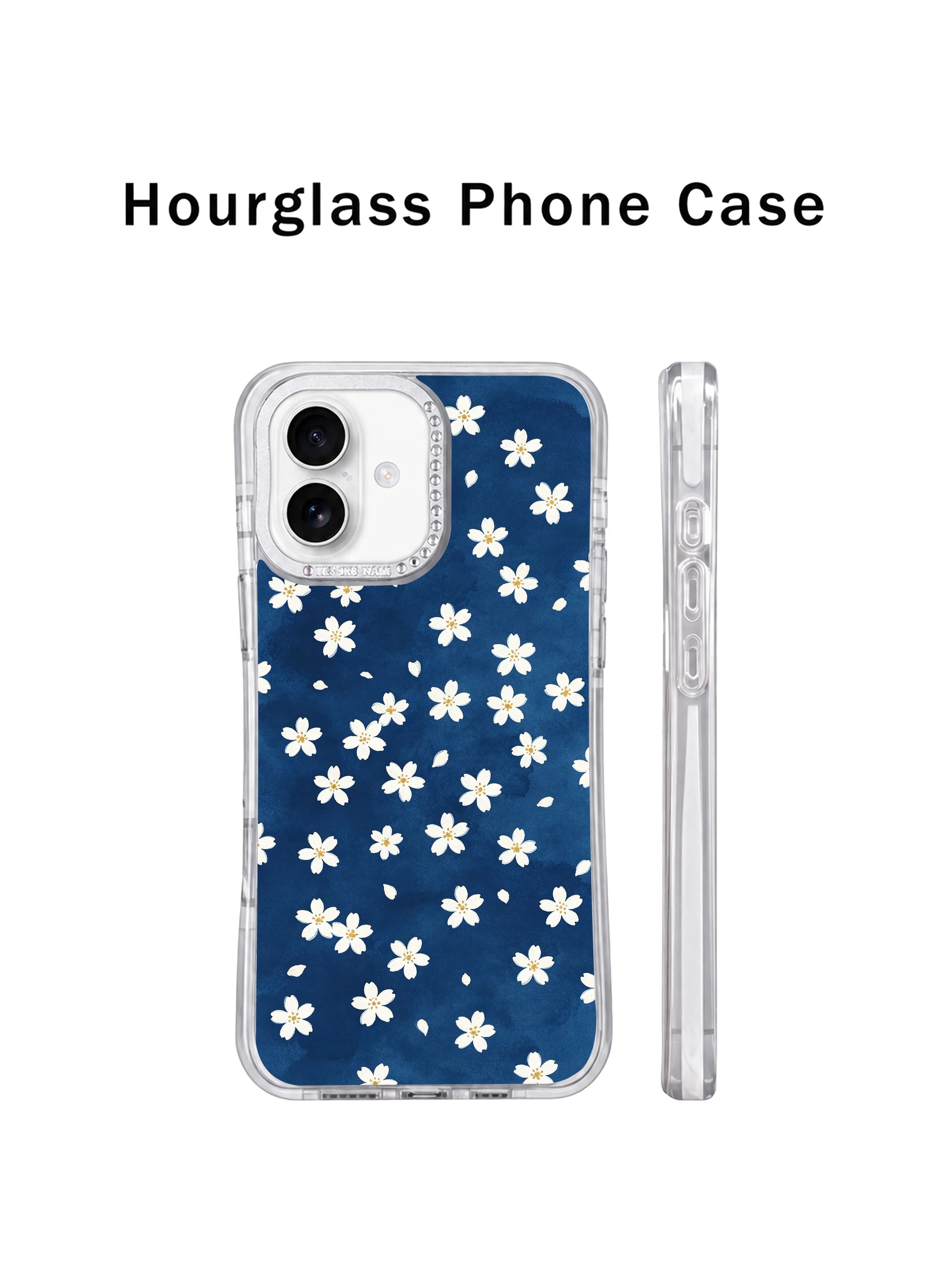 Dual angle spec comparison crystal rhinestone camera rim Deep Sea Little Daisies iPhone 17 casing, elevated lens guard secure slim PhoneCasing cover built for iPhone 17.
