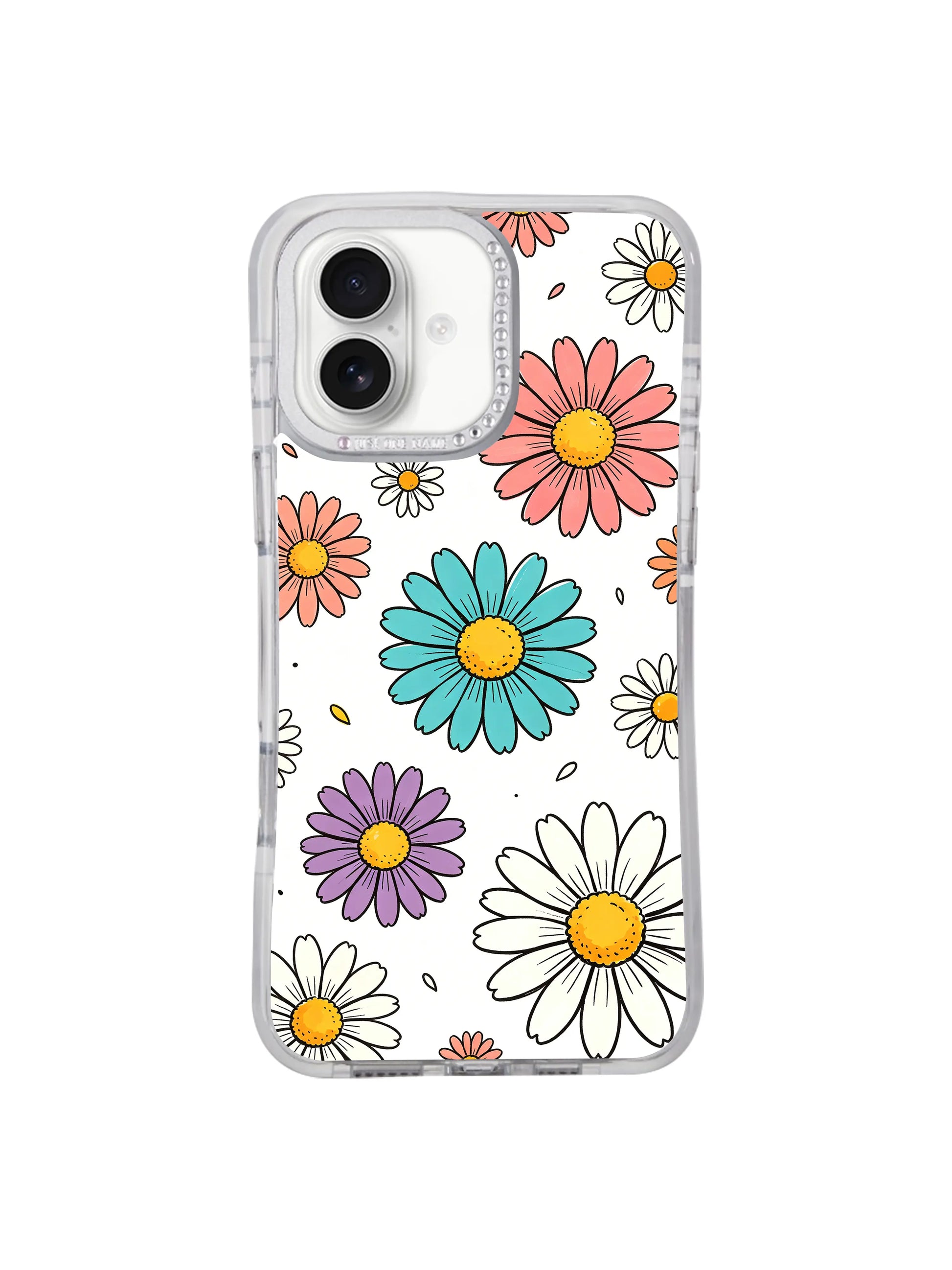 Hand drawn airy spring falling daisy watercolor artwork iPhone 17 casing, Color Daisy Rain light free-spirited joyful visual limited Solea Meadow fine art from PhoneCasing iPhone 17 range.
