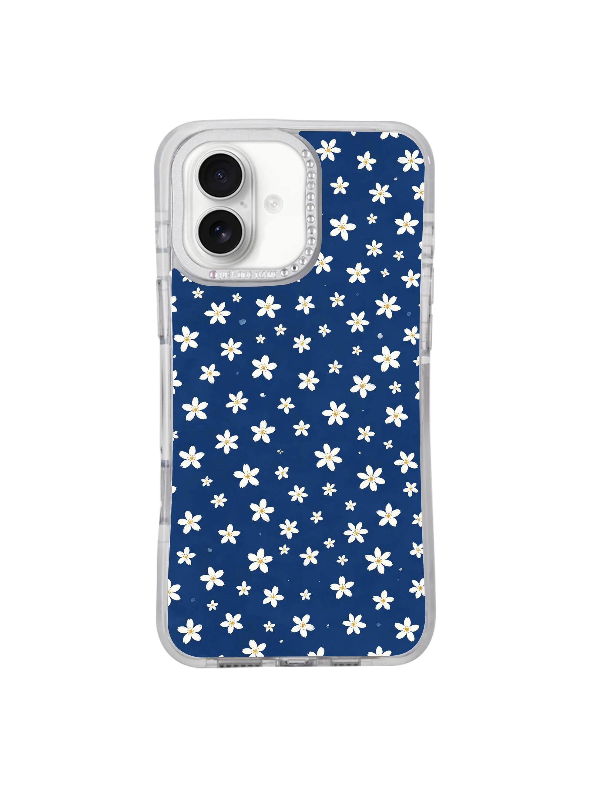 Hand painted watercolor minimalist tiny daisy artwork iPhone 17 casing, Deep Sea Little Daisies cool calm restrained visual style limited Solea Meadow art from PhoneCasing iPhone 17 range