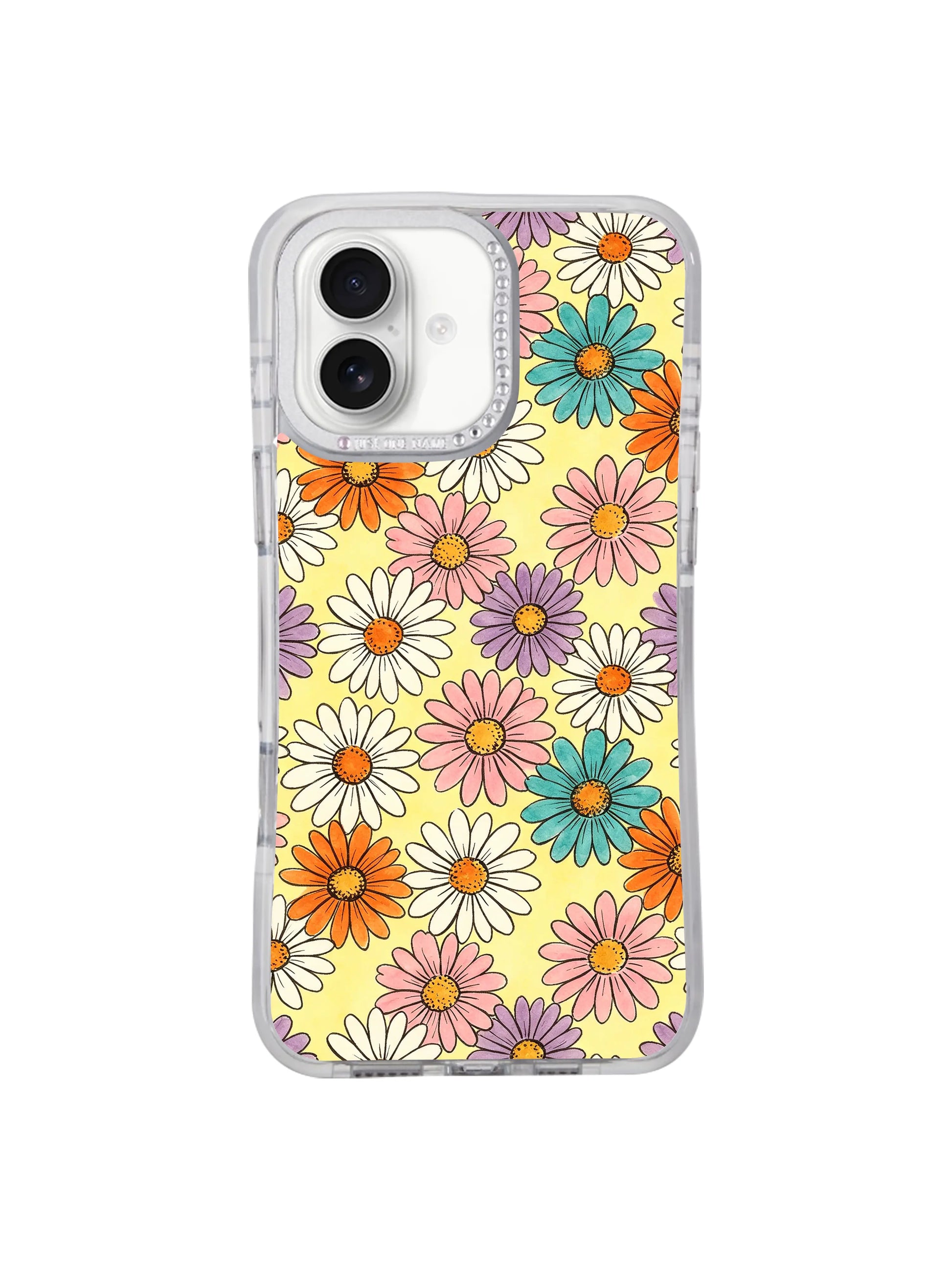 High contrast warm buttercream yellow & vibrant multi pastel daisy full print Buttercream Color Bloom iPhone 17 casing, uplifting optimistic spring floral scratch-proof PhoneCasing shell for iPhone 17.