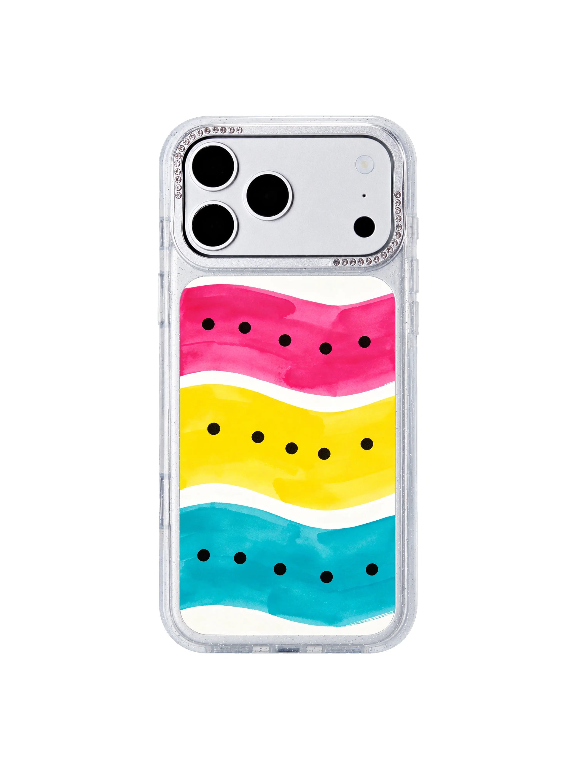 Clean white base pulse PhoneCasing iPhone 17 Pro Max case, exclusive Lila Marrow tricolor dot art made in California
