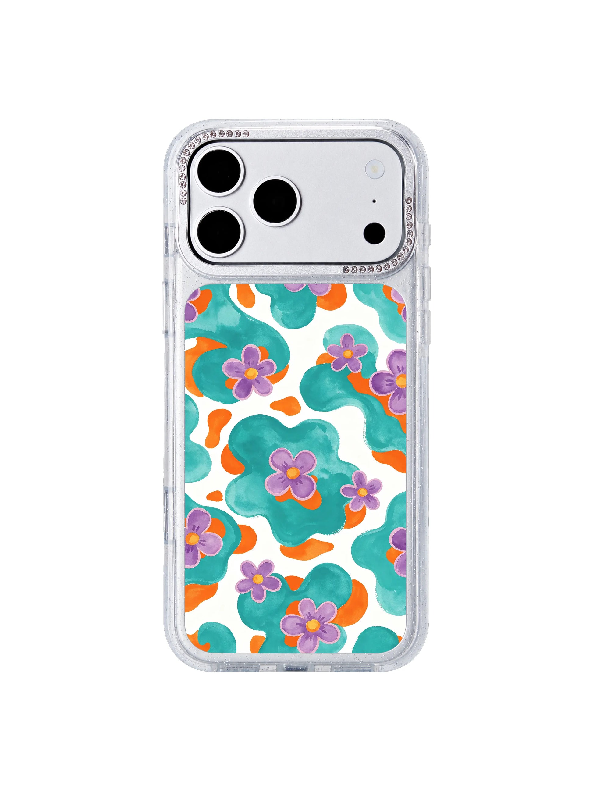 Coastal freedom drift PhoneCasing iPhone 17 Pro Max case, soft watercolor tangerine and violet floral print ideal for coastal style lovers