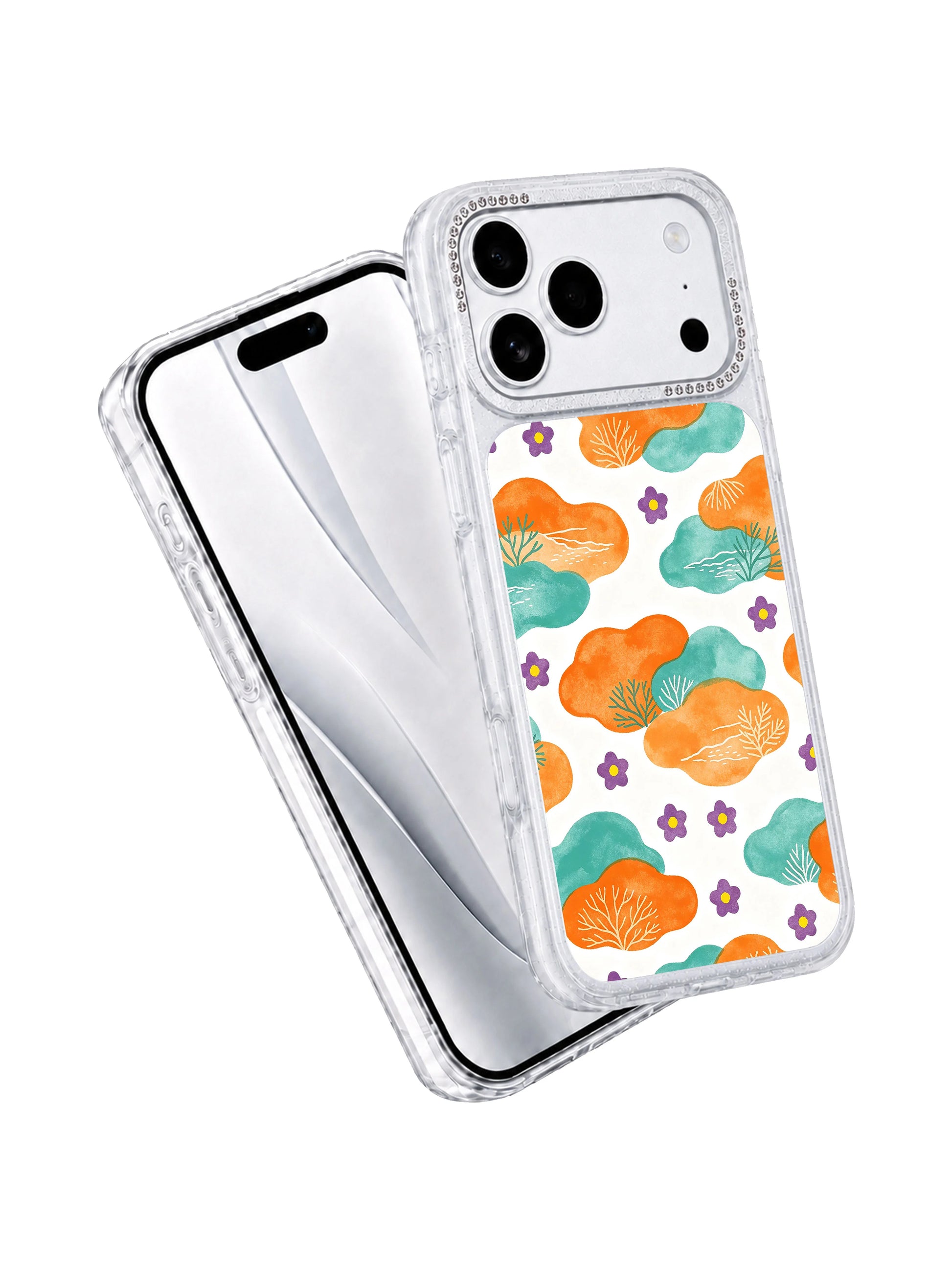 Coastal star flower PhoneCasing iPhone 17 Pro Max casing featuring warm sunset botanical aesthetic with repeating rounded flower symbols