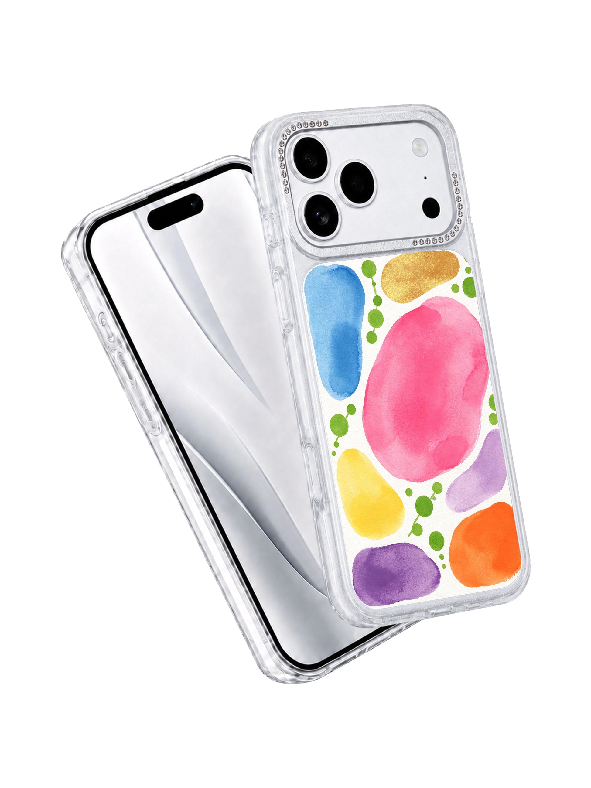 Dewy green dot PhoneCasing iPhone 17 Pro Max casing featuring fresh green polka dots like dewy fruit still holding morning moisture