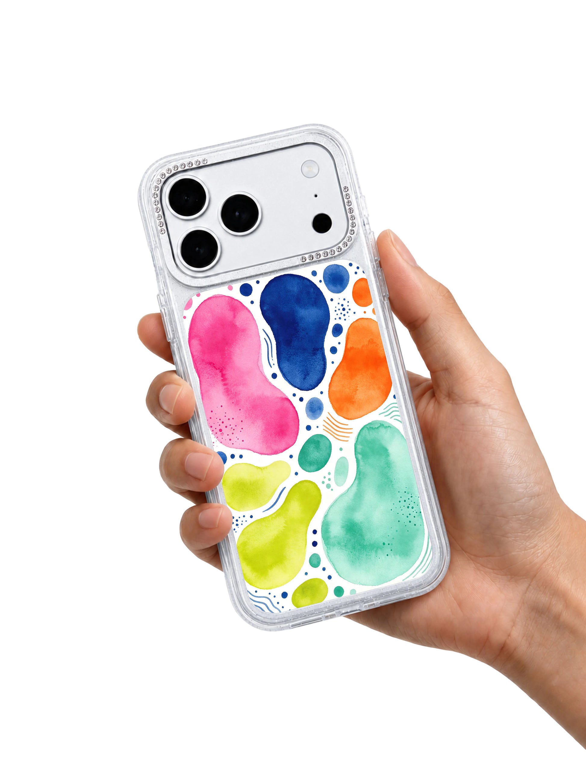 Dot landmark pulse PhoneCasing iPhone 17 Pro Max casing, oval dots and tiny scattered marks acting as mysterious landmarks across white space