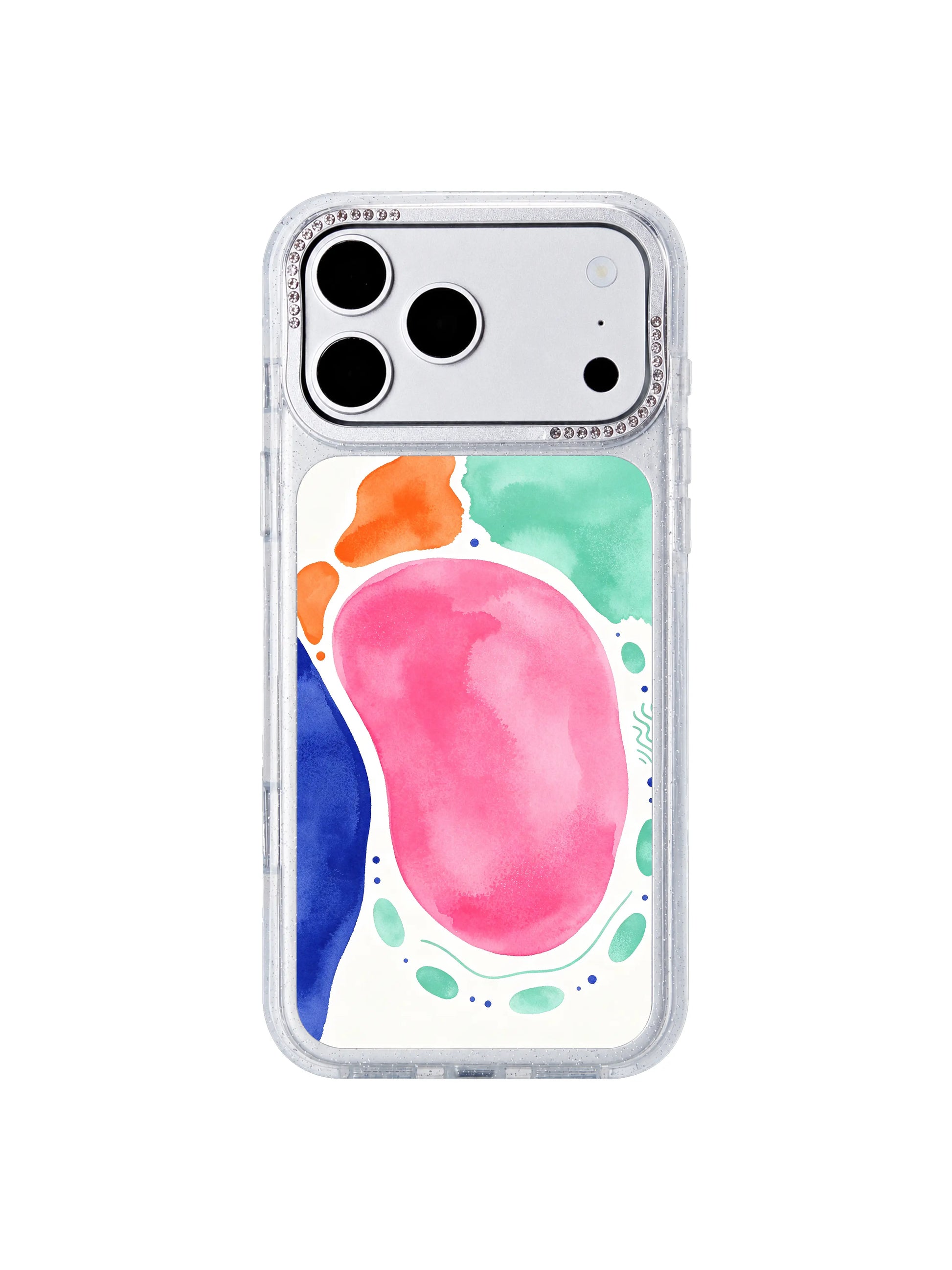 Dream drift haze PhoneCasing iPhone 17 Pro Max casing, soft dreamy pink cloud drifting with mint dots and blue speckles dreamlike aesthetic