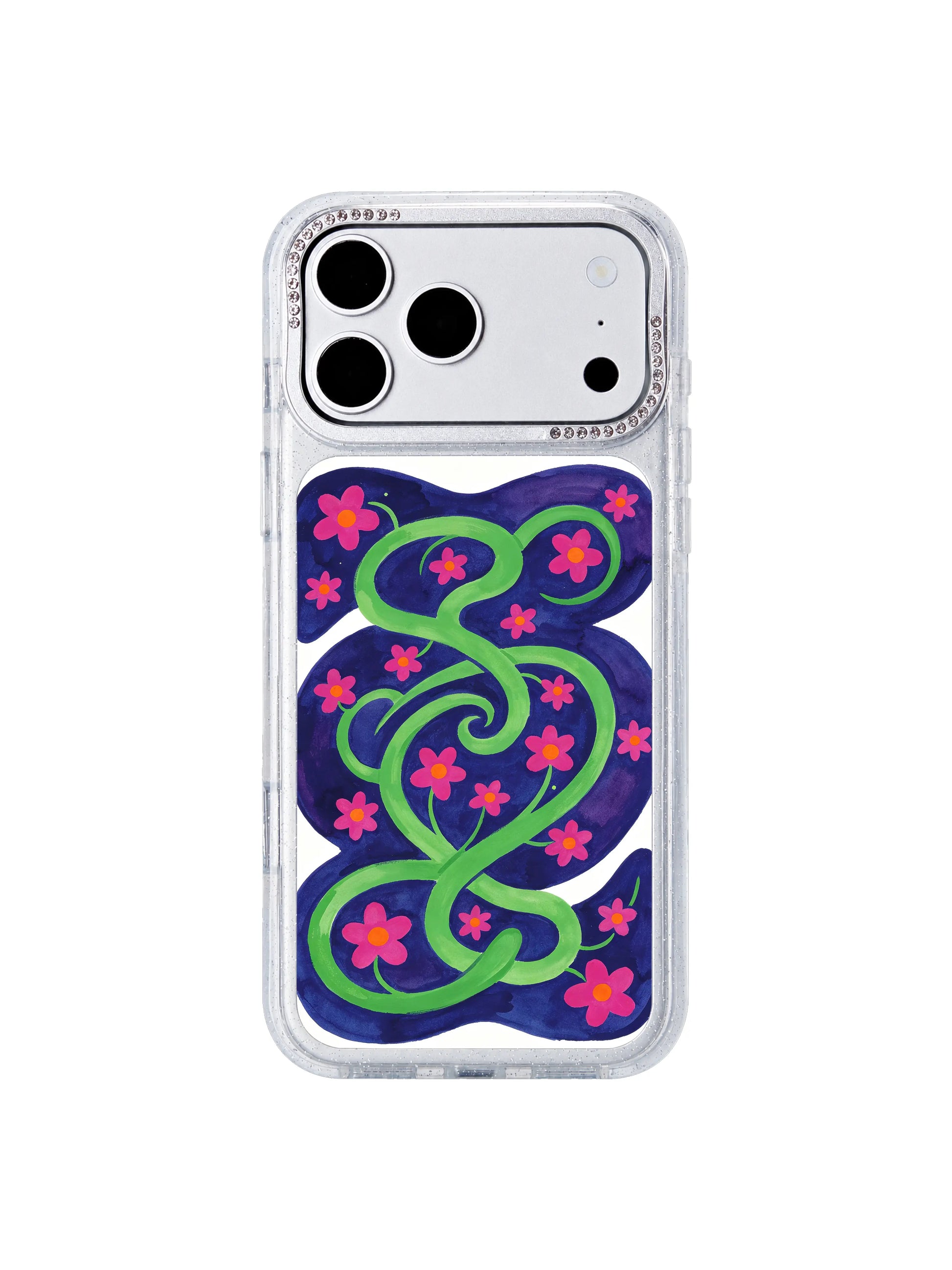 Dreamy dark bloom PhoneCasing iPhone 17 Pro Max case, dreamlike night garden illustration perfect for celestial and floral style lovers