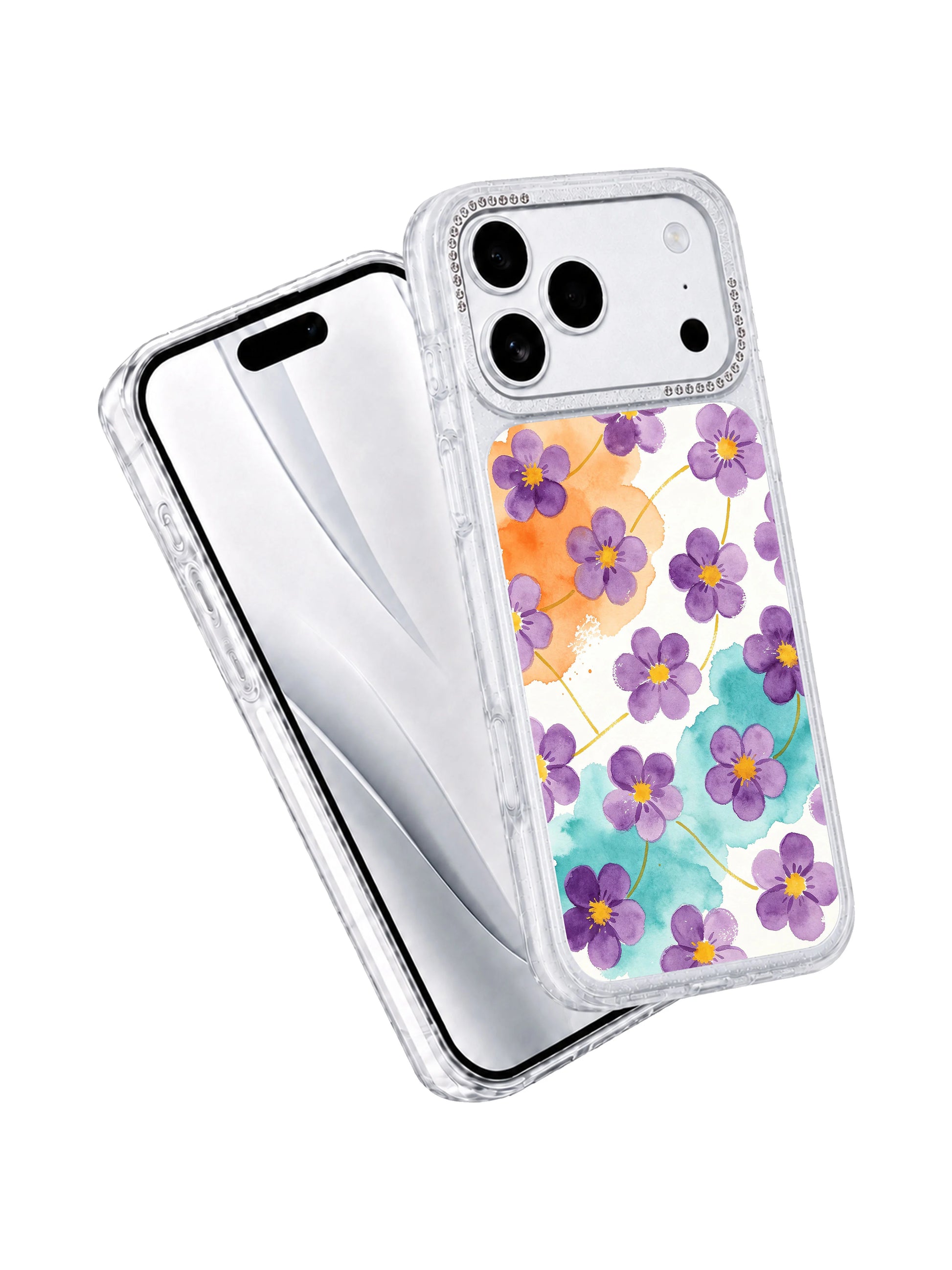Flower ruin art PhoneCasing iPhone 17 Pro Max casing featuring imaginary world plant ruins aesthetic with repeated purple totem flowers