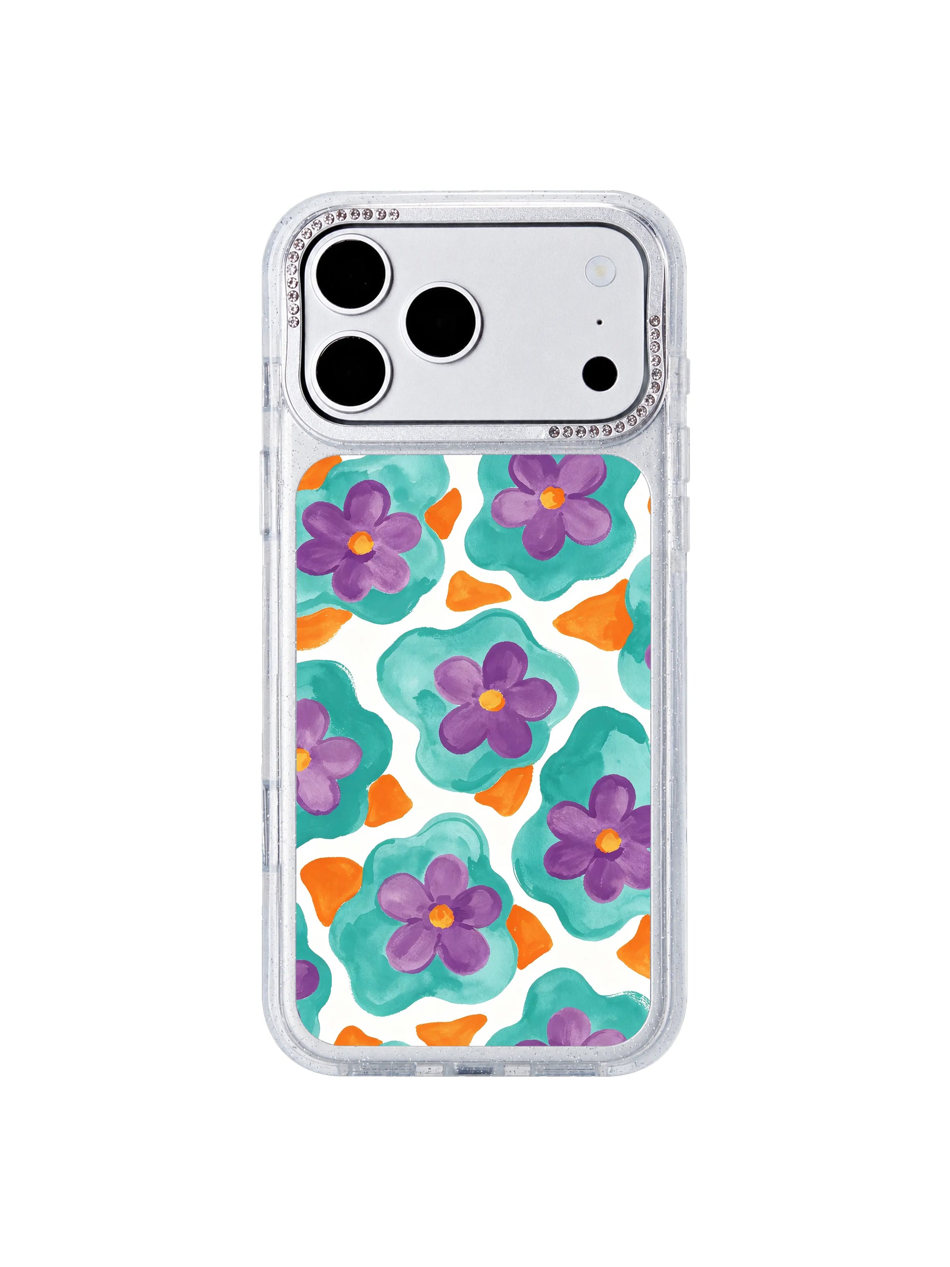 Free bloom current PhoneCasing iPhone 17 Pro Max case, minimalist white backdrop fluid floral gallery quality pigment print made in California