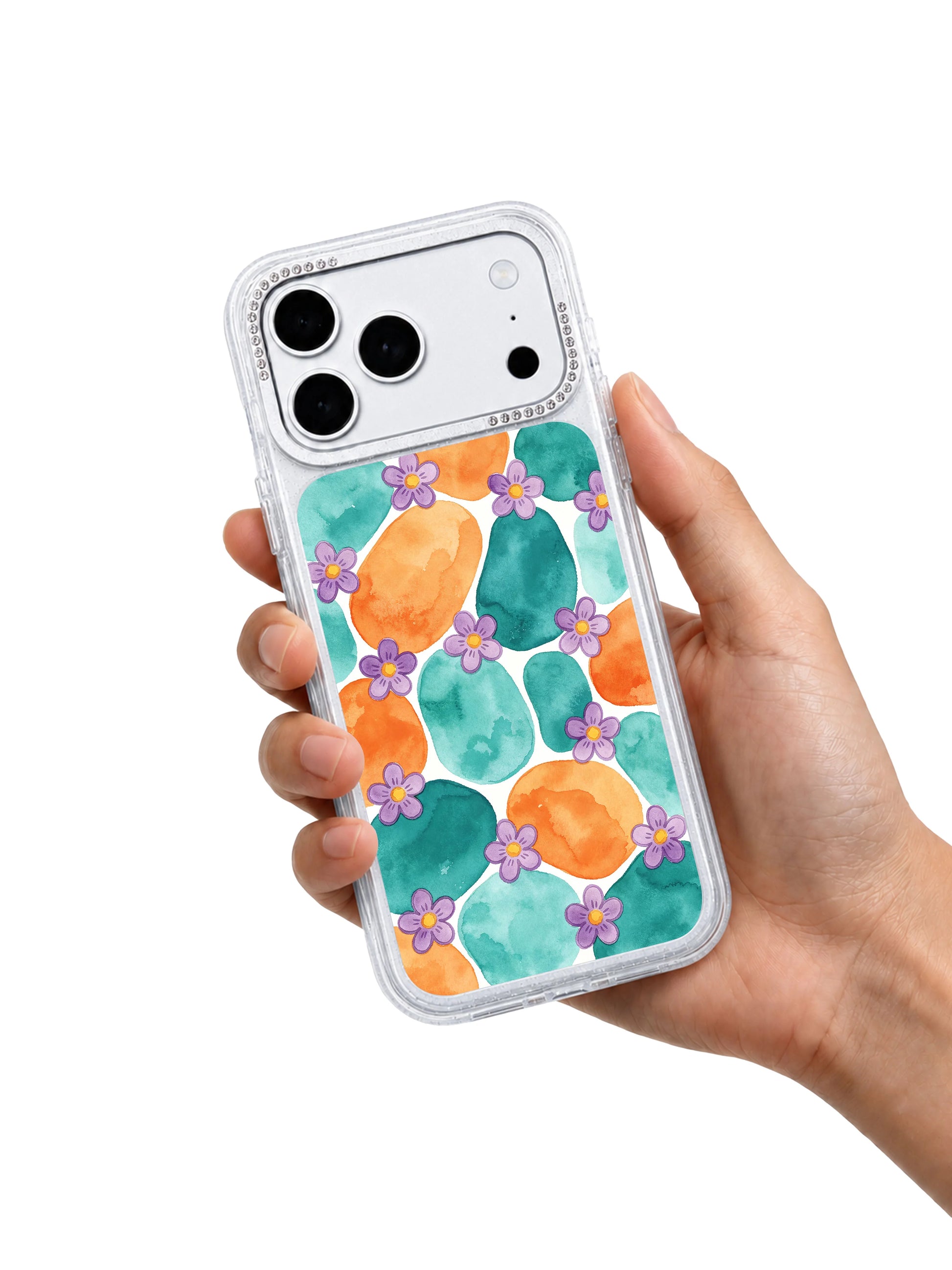 Minimal dream tide PhoneCasing iPhone 17 Pro Max casing, balanced citrus, teal and violet color flow minimalist coastal illustration
