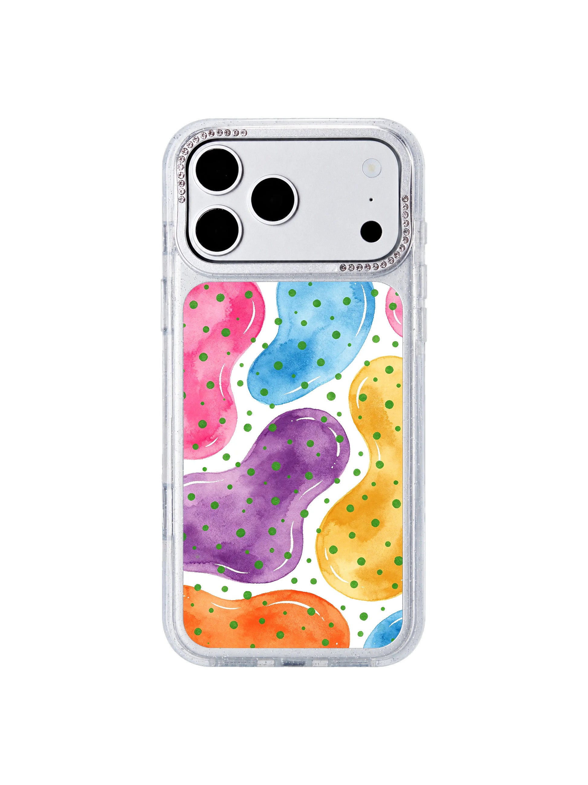 Minimal polka garden PhoneCasing iPhone 17 Pro Max casing with clean candy-colored abstract shapes minimalist aesthetic