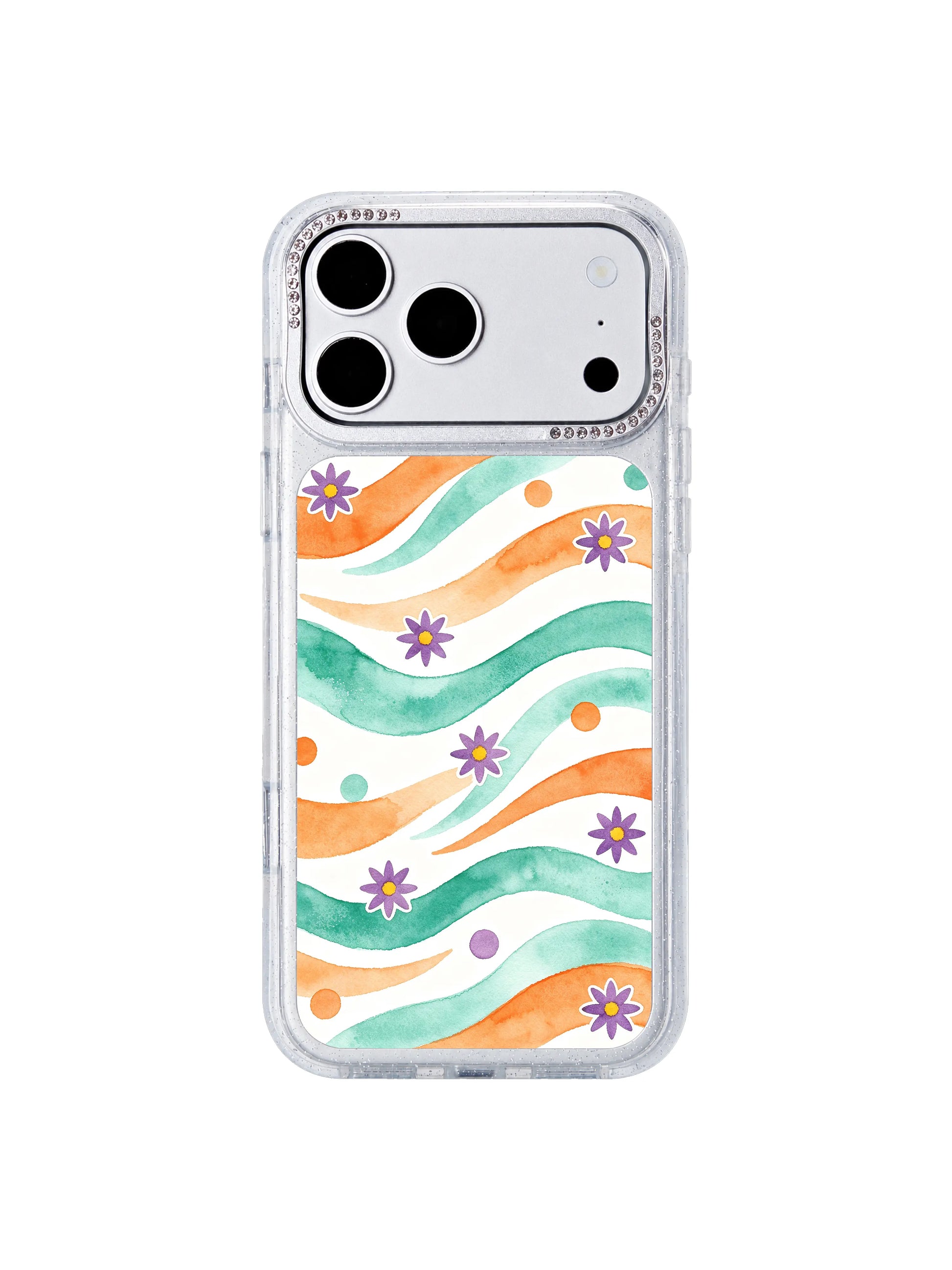 Orange tide floral PhoneCasing iPhone 17 Pro Max casing sunset sea breeze orange color fields paired with mint turquoise shadow forms