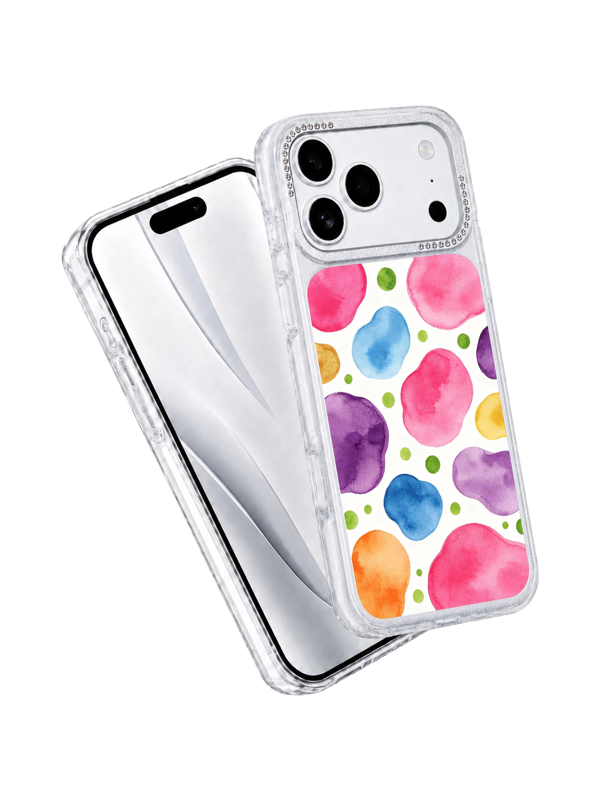 Pastel dreamy garden illustration PhoneCasing iPhone 17 Pro Max casing featuring candy-colored fluid shapes and playful dots