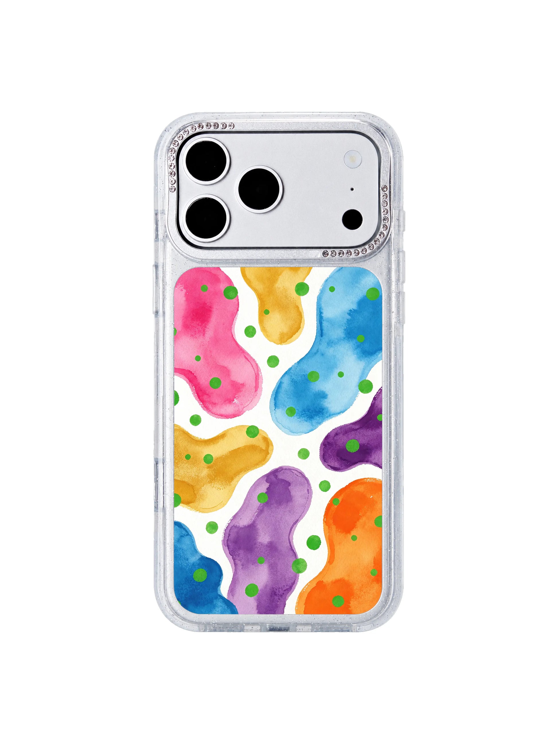 Pastel pop garden illustration PhoneCasing iPhone 17 Pro Max casing with whimsical dots and fluid candy colors art