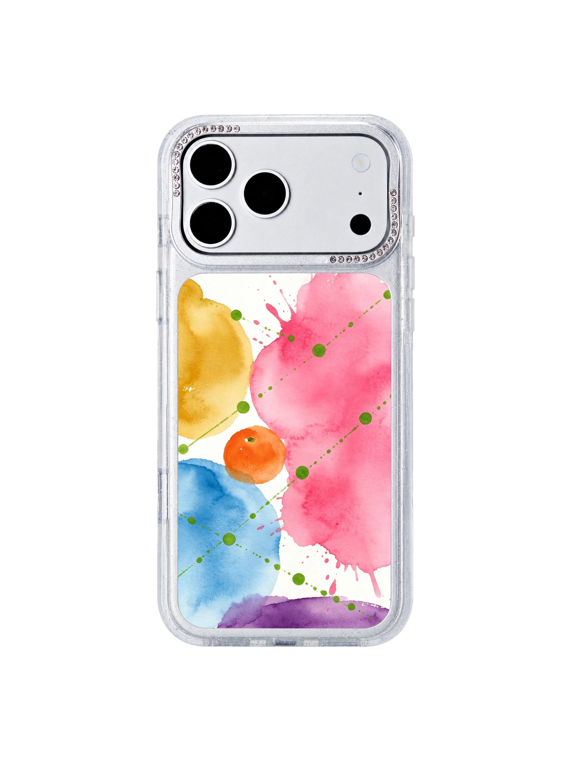 Peaceful dot garden PhoneCasing iPhone 17 Pro Max case, peaceful calm feeling soft pink orchard with green polka dots California crafted