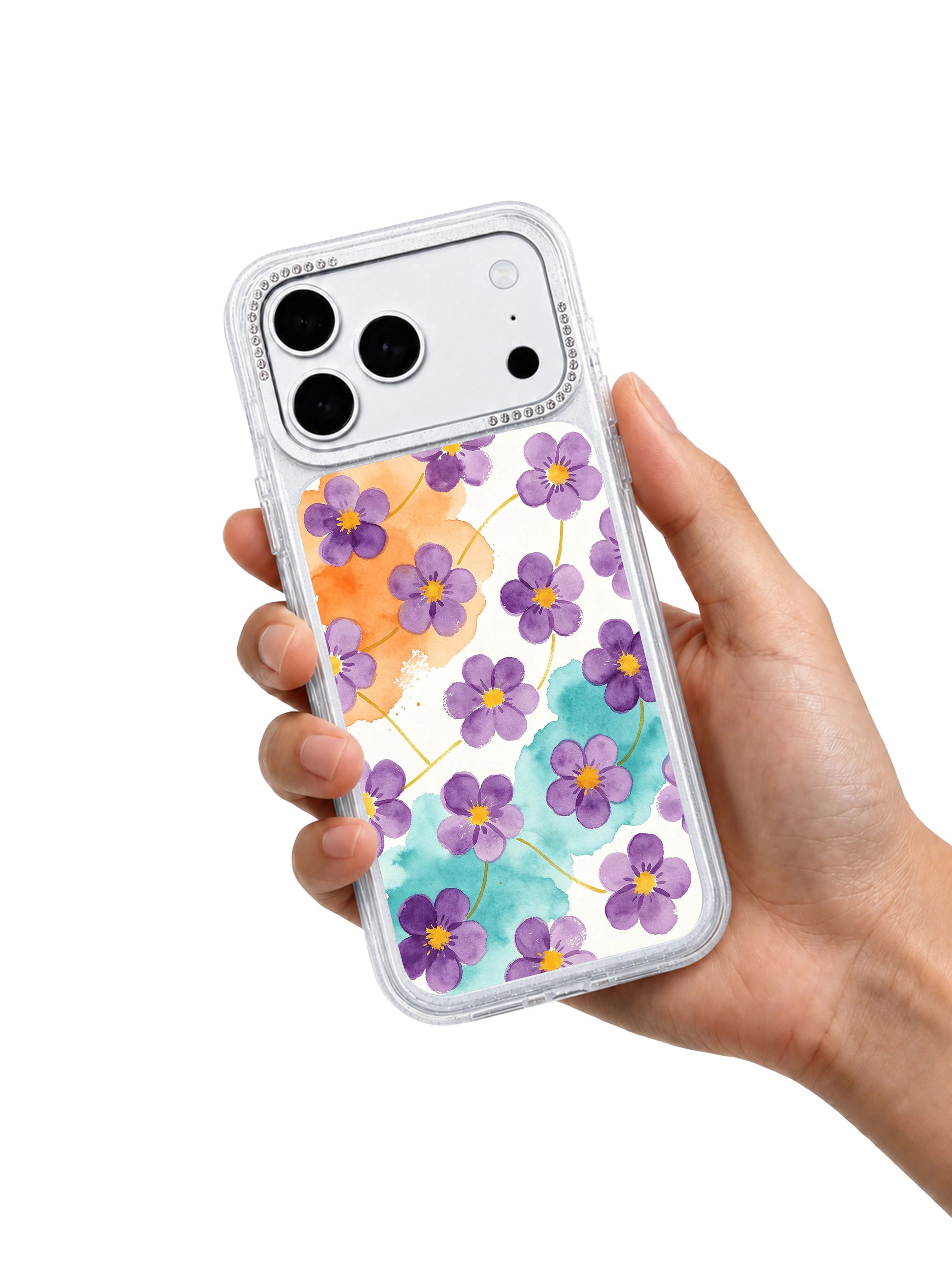 Purple totem pulse PhoneCasing iPhone 17 Pro Max casing, soft rounded petals naive decorative floral totem feeling gouache texture